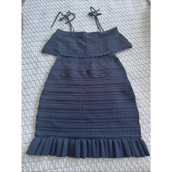 Milly Dresses & Skirts - Milly Women's Ruffle Yoke Pointelle Knit Short Sheath Dress Navy Blue Size M